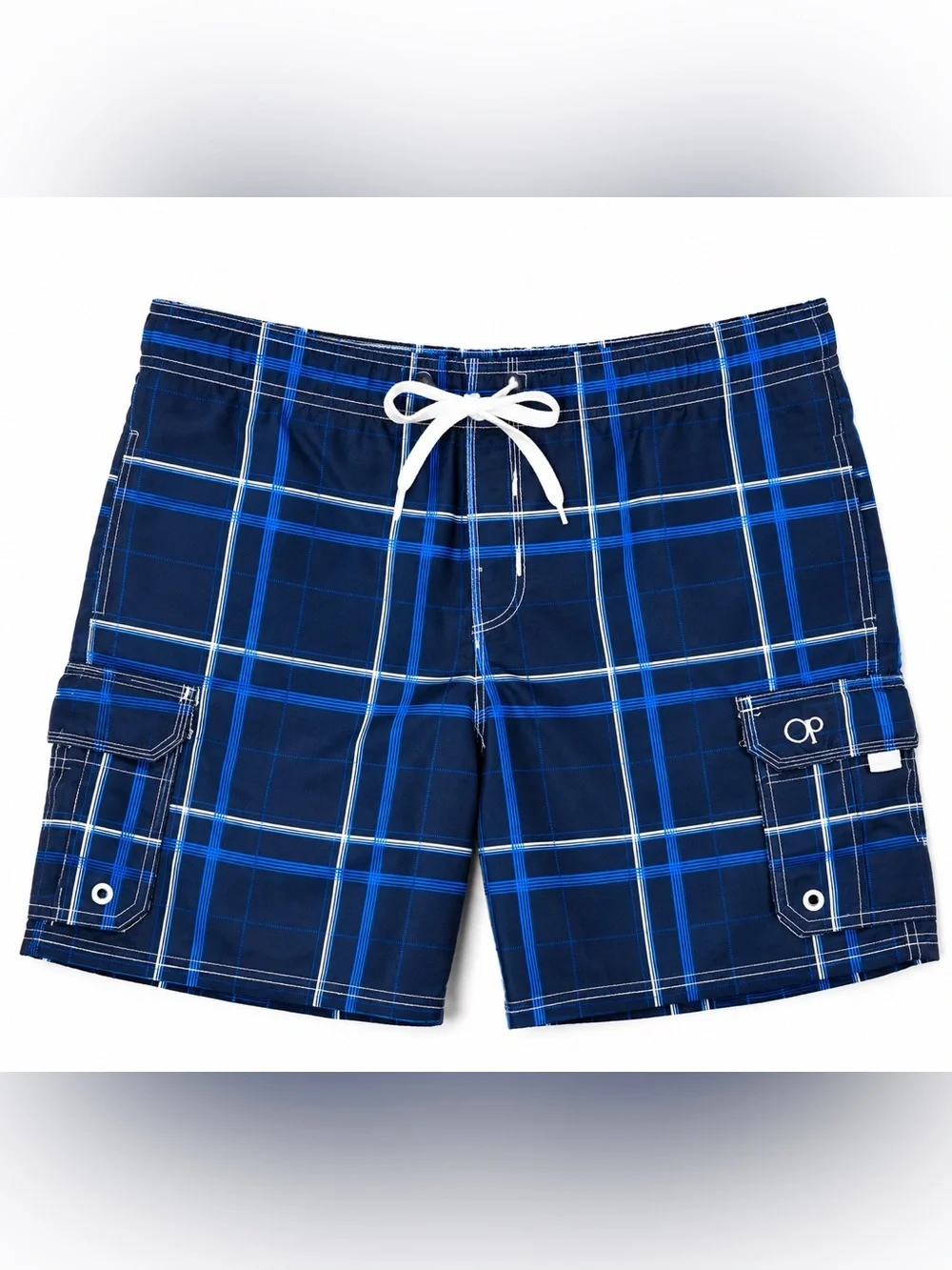 OP Men's Navy‎ Royal Blue Plaid Swim Board Shorts Quick Dry Beach Surf Trunks